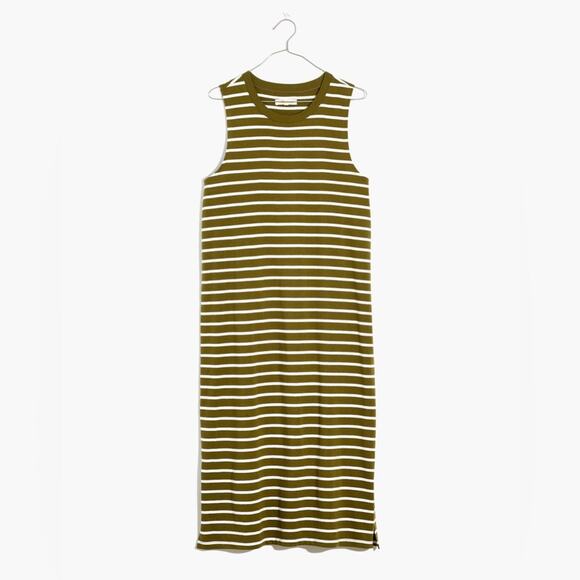 Madewell Plus Organic Cotton Crewneck Tank Midi Dress in Stripe Green NWT 4X - Picture 9 of 9